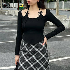 Pydshop 2024 Fashion Woman tops y2k style Cute Slim Halter Bow Cropped Top