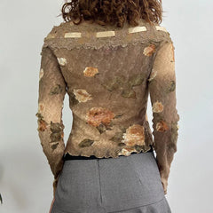 Pydshop 2024 Fashion Woman tops y2k style Vintage Flowers Printed Lace Patchwork Graphic Top