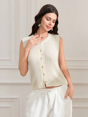 Pydshop Women Summer Button Sweater Vest Sleeveless Round Neck Ribbed Knit Tank Top Y2k Knit Cardigan Vest Shirt