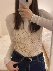 Pydshop 2024 Summer New See Through Mesh Tank Top Black Wave Point Lace Up Camisole Vest Y2k E-Girl Sleeveless Halter Tops Women