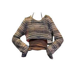 Pydshop Vintage Blue Striped Pullovers Long Sleeve Hollow Out Tops Women Y2k CE-Girl Rop Top Loose Sweaters Sexy Camisole Vest Sets