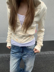 Pydshop Sweet Floral Print Hoodie Sweatshirts 2024 Autumn New Slim Fit Tops Mujer Y2k Grunge Long Sleeve Zipper Cardigan Jackets