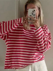 Pydshop Women Y2k Long Sleeve Shirt Top Striped O Neck Drop Shoulder Tunic Tops Fall 2024 Tee Shirts Vintage Clothing