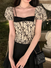 Pydshop 2023 Summer French Vintage Floral Blouse Women Short Sleeve Square Collar Y2k Crop Tops Female Korean Clothing Corset Shirts