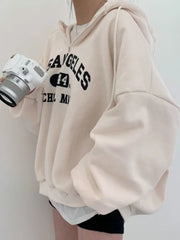 Pydshop Harajuku Vintage Letter Printed Hoodies Women Kpop Loose Hooded Sweatshirts Half Zipper Pullover Long Sleeve Couple Top