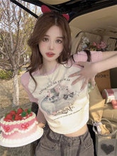 Pydshop American Vintage Slim Fit T-shirts 2024 Summer New Short Sleeve Tee Shirt Y2k E-Girl O-neck Cat Print Bottoming Tops Women