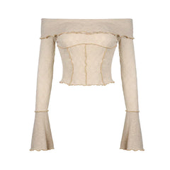 Pydshop 2024 Fashion Woman tops y2k style Vintage Lace Flare Sleeve Off-Shoulder Top