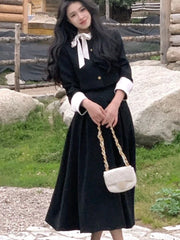 Pydshop Korean Style Two Piece Set Women Spring Autumn Trend Long Sleve Lace Up Single Breasted top + A-Line Midi Skirt Fashion Female