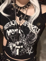 Pydshop 2024 Sumemr New Black Vest for Women Y2k E-Girl Slim Fit Camisole Tops Mujer Fashion Punk Skull Print Korean Clothing