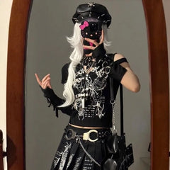 Pydshop 2024 Sumemr New Black Vest for Women Y2k E-Girl Slim Fit Camisole Tops Mujer Fashion Punk Skull Print Korean Clothing