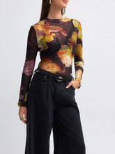 Pydshop Y2K Vintage Mesh Long Sleeve T-shirt Floral Printed Women's Clothing Crew Slim Top Blouses Harajuku 2025 Fall Spring Street Tee