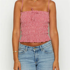 Pydshop Women Y2k Plaid Tank Top Ruched Sleeveless Coquette Aesthetic Gingham Print Cami Crop Top Summer Pleated Bandeau Top
