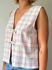 Pydshop Women Y2k Gingham Tie front Tank Top Sleeveless V-Neck Open front Vest Crop Top Aesthetic Vintage Summer Cami Shirt Streetwear