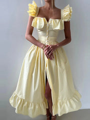 Striped Flounce Halter A-Line Dress