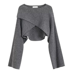 Pydshop 2024 Short Women's Pullovers Sweaters Autumn Winter Streetwear Knitted Sweater Long Sleeve Cross Irregular Solid Y2K Tops Sexy
