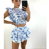 Pydshop High Quality 2023 Sunday Set elastic waistband Cropped top with ruffle detail and cute ruffle mini shorts skirts