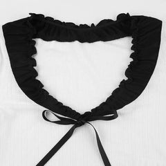 Pydshop 2024 Fashion Woman tops y2k style White Patched Slim Bow Long Sleeves Top