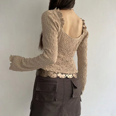 Pydshop 2024 Fashion Woman tops y2k style Vintage Square Neck Ruffles Lace Top