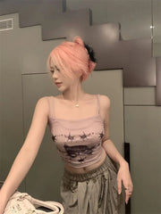 Pydshop Summer Women Dark Academia Coquette 2000s Aesthetic Bodycon Camisole Gyaru Fake Two Pieces Crop Tops Hot Sexy Kpop Kawaii Y2k