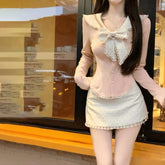 Pydshop Fashion Sweet Bow Slim Fit Long Sleeve Tops Women+ Y2k High Waist Lace Bodycon Skirts 2024 Autumn New Two Piece Sets