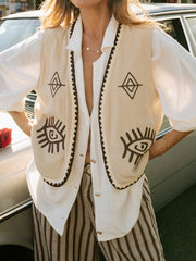 Pydshop Y2k Retro Quilted Boho Vest Women's Sleeveless Embroidered Linen Shirt Cardigan Vintage Crochet Floral Vest Tops Fashion New