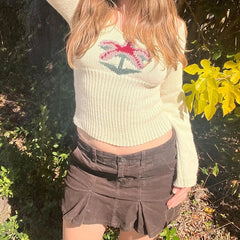 Pydshop 2024 Fashion Woman tops y2k style Boho White Long Sleeves Pullover Sweater