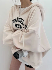Pydshop Harajuku Vintage Letter Printed Hoodies Women Kpop Loose Hooded Sweatshirts Half Zipper Pullover Long Sleeve Couple Top