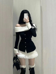 Pydshop Fashion Sexy Off Shoulder Long Sleeve Slim Fit Tops Women+ Y2k High Waist Bodycon Skirts Early Autum New Two Piece Sets