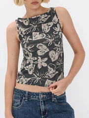 Pydshop Y2k Print Tank Top for Women Sleeveless Aesthetic Camisole Graphic Baby Tees Slim Fitted Strappy Shirts