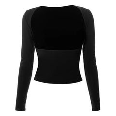 Pydshop Backless Sexy Black T-shirts Women Autumn Long Sleeves Crop Top Casual Streetwear Bodycon Fashion Solid Basic T-shirts Female