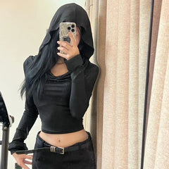 Pydshop American Street Hoodie Bottoming Tops Women Y2k Sexy Crop Top Slim Fit Tee Shirt Spring Autum New Long Sleeve T-shirts