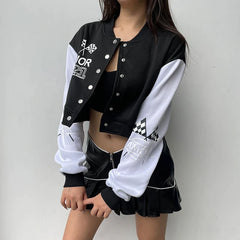 Pydshop 2024 Fashion Woman tops y2k style Black White Print Baseball Buttons Jacket