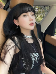 Pydshop American High Street Camisole Vest for Women Y2k Irregular Slim Fit Hollow Out T-shirts 2024 Summer New Web Print Tank Top