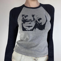 Pydshop 2024 Fashion Woman tops y2k style Grey Graphic Printing Crop Long Sleeves Top