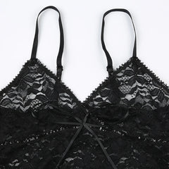 Pydshop 2024 Fashion Woman tops y2k style Vintage Black Bow Strap V Neck Lace Top