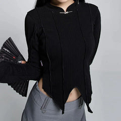 Pydshop 2024 Fashion Woman tops y2k style Vintage Black Irregular Hem Short Top