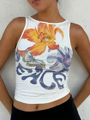 Pydshop Y2k Print Tank Top for Women Sleeveless Aesthetic Camisole Graphic Baby Tees Slim Fitted Strappy Shirts