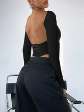 Pydshop 2024 Autumn Women Slim Fitted Long Sleeve T Shirt Casual Slim Crop Top Female Backless Tee Beach Sweat Top Streetwear