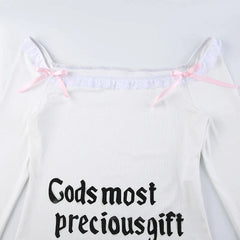 Pydshop 2024 Fashion Woman tops y2k style Sweet Lace Patchwork Letter Print Bow Top