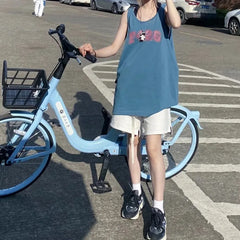 Pydshop American Retro Lazy Style Vest for Women Y2k E-Girl O-neck Sleeveless Tops Mujer 2024 Summer New Loose All-match Tank Top