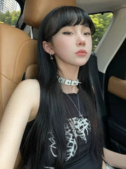 Pydshop American Punk Black Web Print Camisole Vests Summer New Slim Fit Lace Up T-shirts Y2k E-Girl Sleeveless Bottoming Tops Women