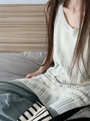 Pydshop 2024 Summer New All-match Knitted Tops Mujer Vintage Hollow Out Sleeveless Vest for Women Y2k Grunge Mid-length Loose Tank Top