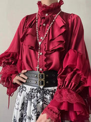 Pydshop Japanese Kawaii Girl Sweet Cute Lolita Lantern Sleeve Shirt Summer Y2k Aesthetic Lace Patchwork Blouse Top Women JK Loose Blusas