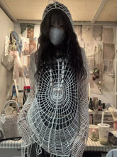 Pydshop American Street Spider Web Hollowed Out Hole Tops 2024 New Hooded Knit Sweater Women Y2k Long Sleeve Loose Sweatshirts