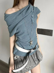 Pydshop Fashion Simple Slash Neck Hooded Tank Top 2024 Summer New Knitted Vest for Women Y2k E-Girl Sleeveless Bottoming Tops Mujer