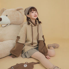 Pydshop 4XL Harajuku Aesthetic Bear Anime Hoodie Women Korean Kawaii Crewneck Long Sleeve Oversize Streetwear Kpop Y2K Winter Cloth Top