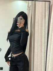 Pydshop American Street Hoodie Bottoming Tops Women Y2k Sexy Crop Top Slim Fit Tee Shirt Spring Autum New Long Sleeve T-shirts