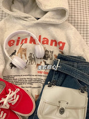 Pydshop American Kawaii Cat Print Hoodie Sweatshirts Autumn New Loose Thicked Warm Tops Women Y2k Aesthetics Long Sleeve Sweatshirt