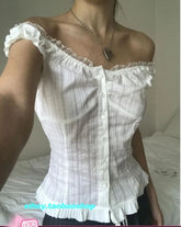 Pydshop 2024 Summer New White Vest for Women Sexy Slim Fit Single Breasted Tank Top Y2k E-Girl Sleeveless Ruffles Camisole Tops Shirt