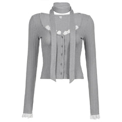 Pydshop 2024 Fashion Woman tops y2k style Sweet Knit Ribbed Buttons Up Top